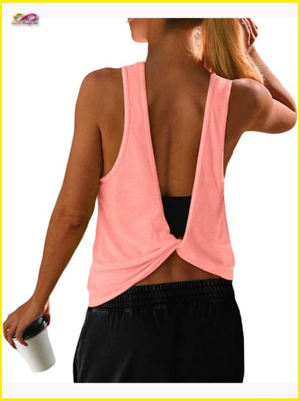 Open Back Workout Tank Top Athletic Twist-Back Sleeveless Running Yoga